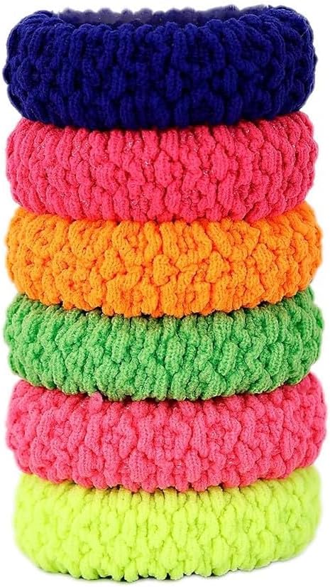 Set of 6 thick, soft no damage hair ties by 7AGAT, seamless elastic ponytail holders for women and girls, hair accessories.