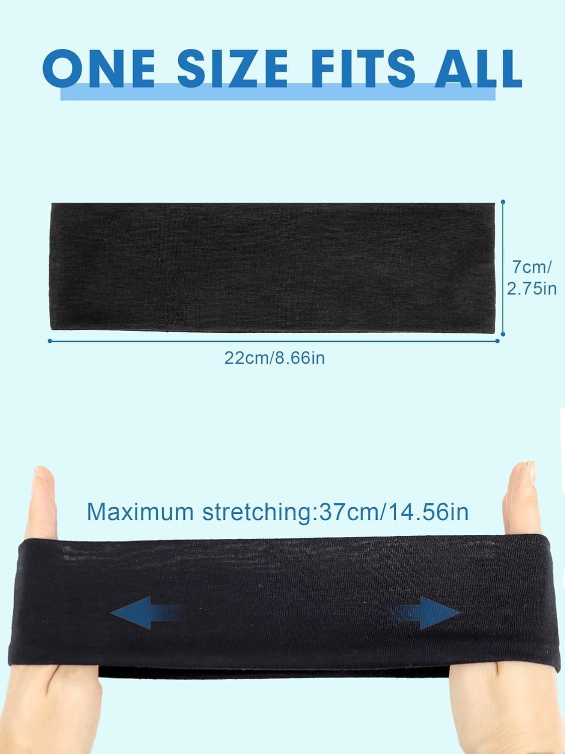 Black 7AGAT stretchy cotton headband for women, soft, elastic, non-slip hair band suitable for daily wear.