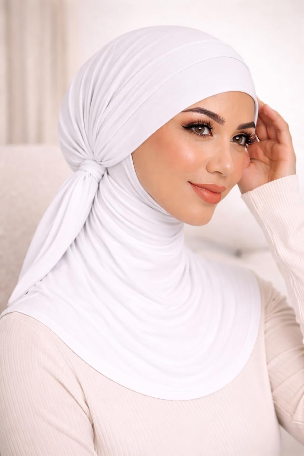 Turkish Sama scarf with tie-back hijab bonnet by 7AGAT, adjustable non-slip under-scarf cap for women, stylish and comfortable.