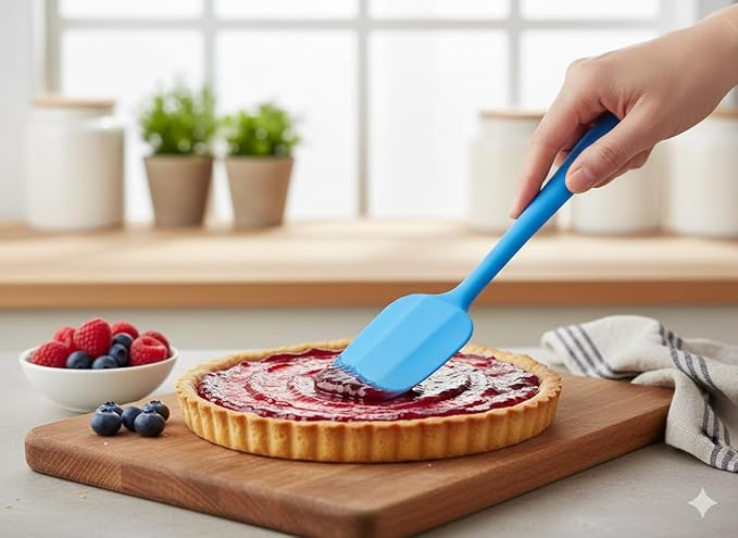 Multicolor silicone spatula from 7AGAT Shopping, heat-resistant and non-stick flexible cooking utensil for kitchen use.