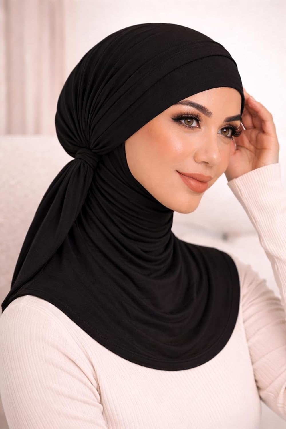 Turkish Sama scarf tie-back hijab bonnet by 7AGAT, adjustable non-slip under-scarf cap for women, made of lightweight fabric.