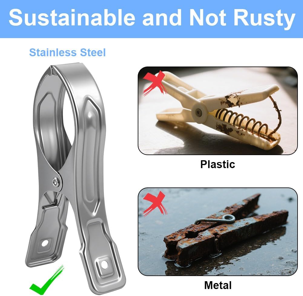 Set of 7AGAT heavy-duty stainless steel clothespins with rustproof silver finish for laundry and fabric fastening.