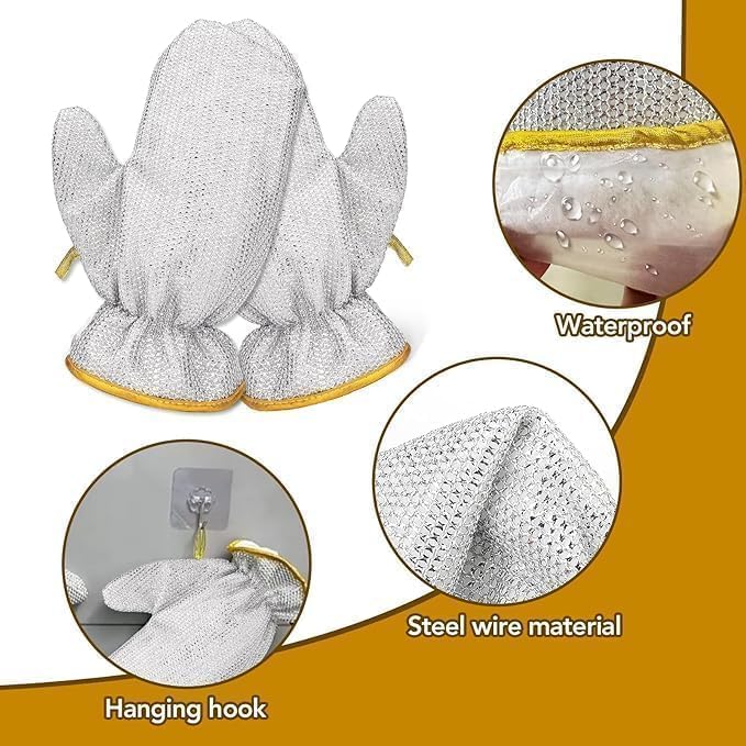 Pair of waterproof wire dishwashing gloves with steel fiber, heat and oil-resistant for kitchen cleaning by 7AGAT Shopping