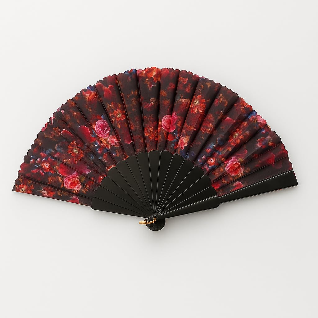 Elegant 7AGAT classic silk handheld folding fan with intricate Chinese and Spanish design, ideal for weddings, parties, and decor.