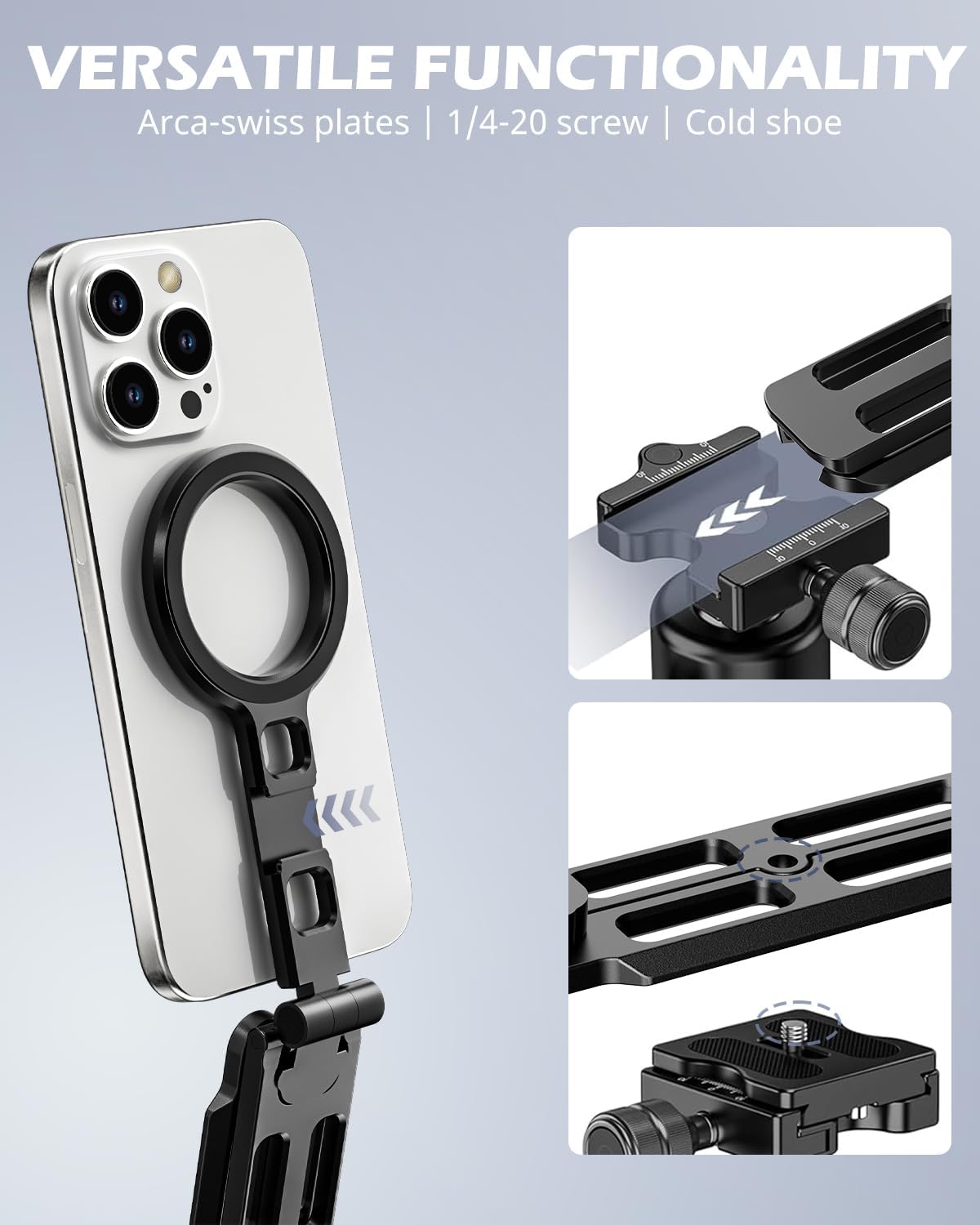 7AGAT MagSafe magnetic phone mount with foldable design and tripod mount, ideal for photography, filming, and content creation.