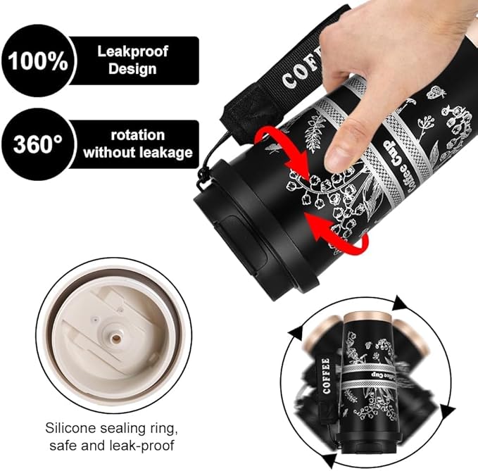 7AGAT stainless steel travel coffee cup with 2-in-1 lid, leak-proof design, BPA-free, suitable for hot and cold drinks.
