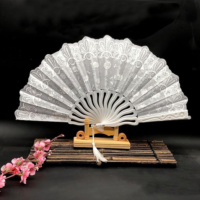 Elegant 7AGAT classic silk handheld folding fan with Chinese and Spanish design, ideal for weddings, parties, and cultural performances.
