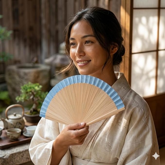 7AGAT hand folding fan with wooden frame and fabric blades, foldable and portable for dance, wedding, cosplay, and daily use