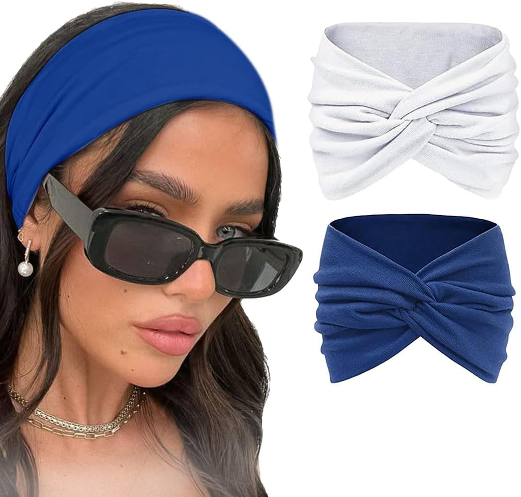 Two knitted cotton headbands for women and girls, featuring cute knot designs and soft turban style in 95% cotton.