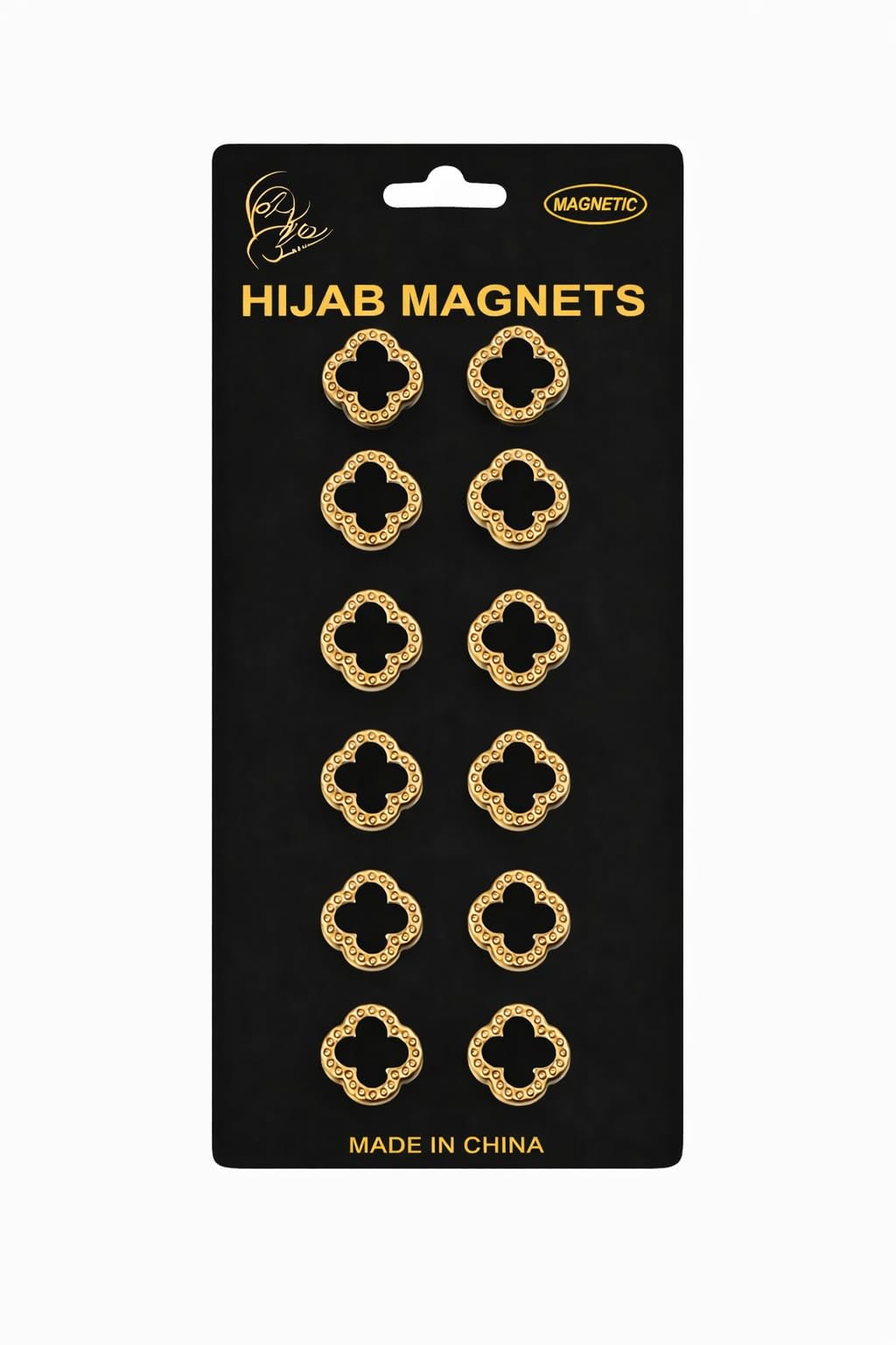 Six pairs of 7AGAT No-Snag Magnetic Hijab Pins set with fabric-safe scarf magnets, designed for secure, snag-free hijab styling.