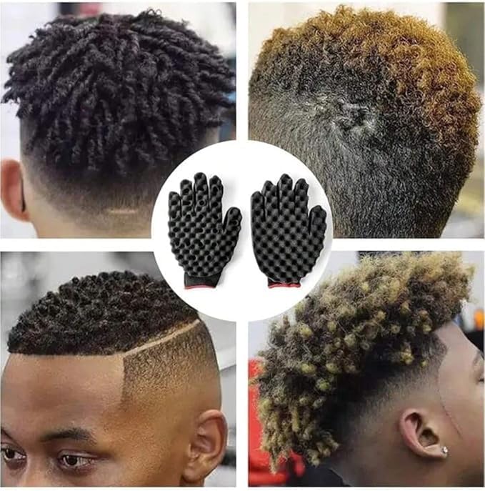 Black Wave Sponge Hair Glove by 7AGAT, a curl defining hair brush tool with wave-textured sponge for styling and detangling hair.