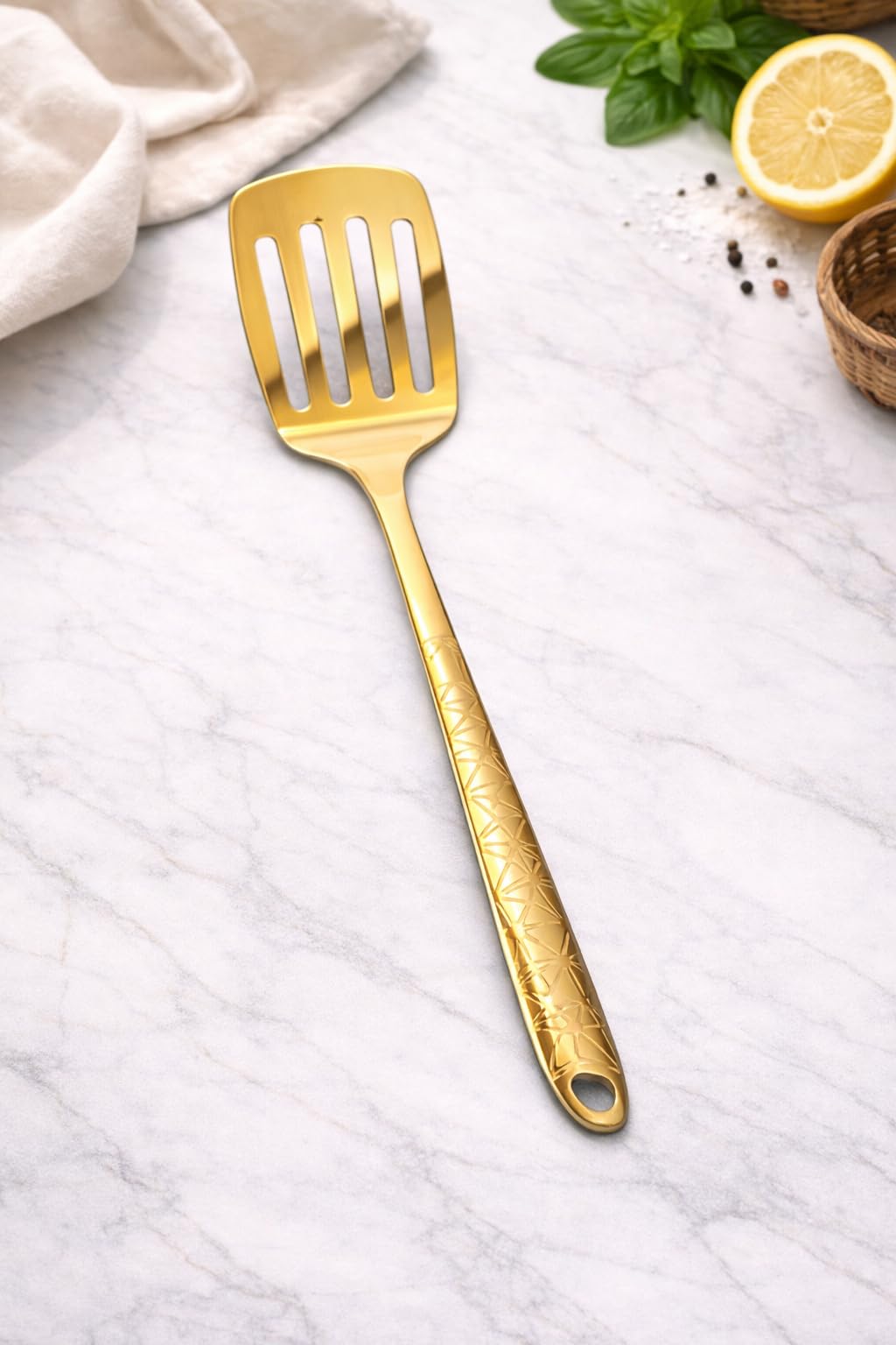 Stainless Steel Kitchen Utensil, Heat Resistant, Rust-Resistant, Ergonomic Handle, Dishwasher Safe, Silver, Gold, and Rainbow Finish, for Daily Cooking - 7AGAT