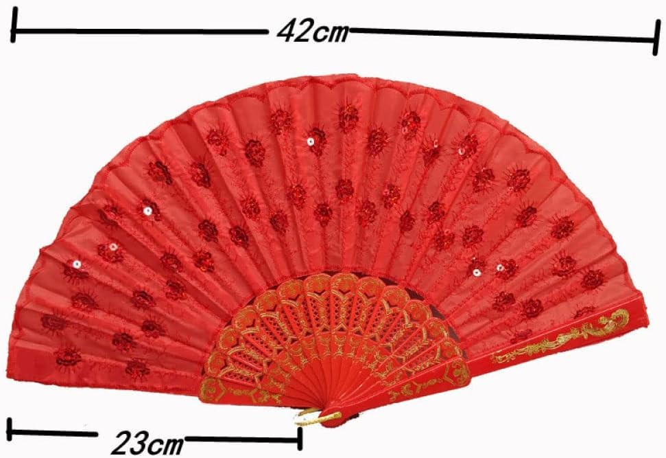 Elegant 7AGAT classic silk folding hand fan with intricate Chinese and Spanish style designs, ideal for weddings and festivals.