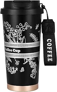 7AGAT travel coffee cup made of SUS316 stainless steel with 2-in-1 lid, leak-proof, BPA-free reusable thermos flask for hot and cold drinks