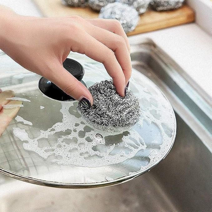 Set of 20 silver stainless steel scrubbers for pots, pans, and grills, heavy-duty, rust-resistant scouring pads by 7AGAT