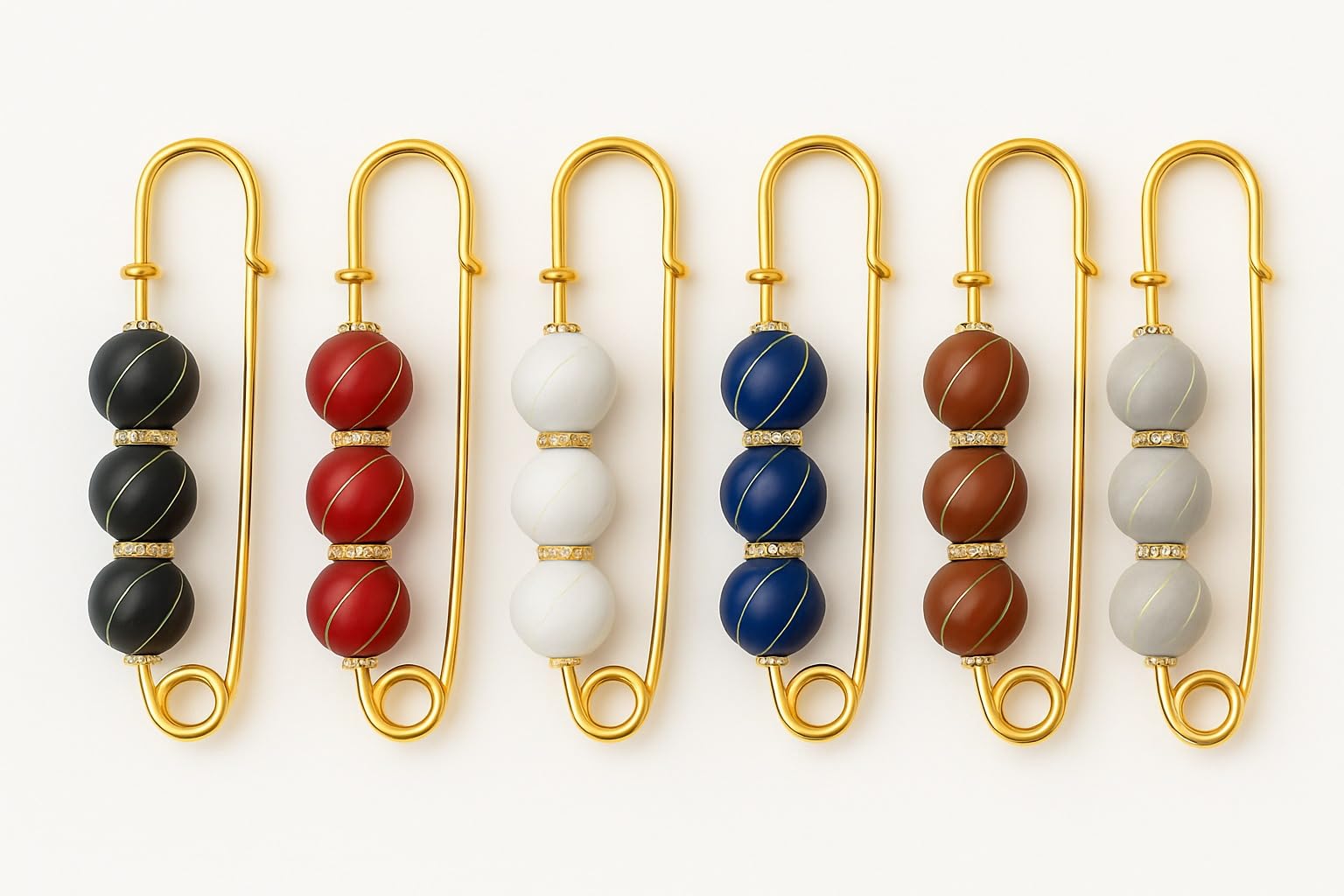 Decorative 7AGAT hijab safety pin with beaded design and crystal accents, stylish multi-purpose pin for accessories and clothing.