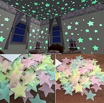 Set of 100 glow in the dark star stickers by 7AGAT for kids' wall and ceiling decoration, with double-sided adhesive for easy application.