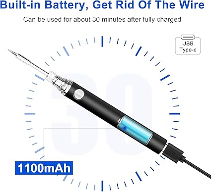 7AGAT 8W USB cordless electric soldering iron kit with Type-C charging, compact micro soldering iron with 40-minute runtime.