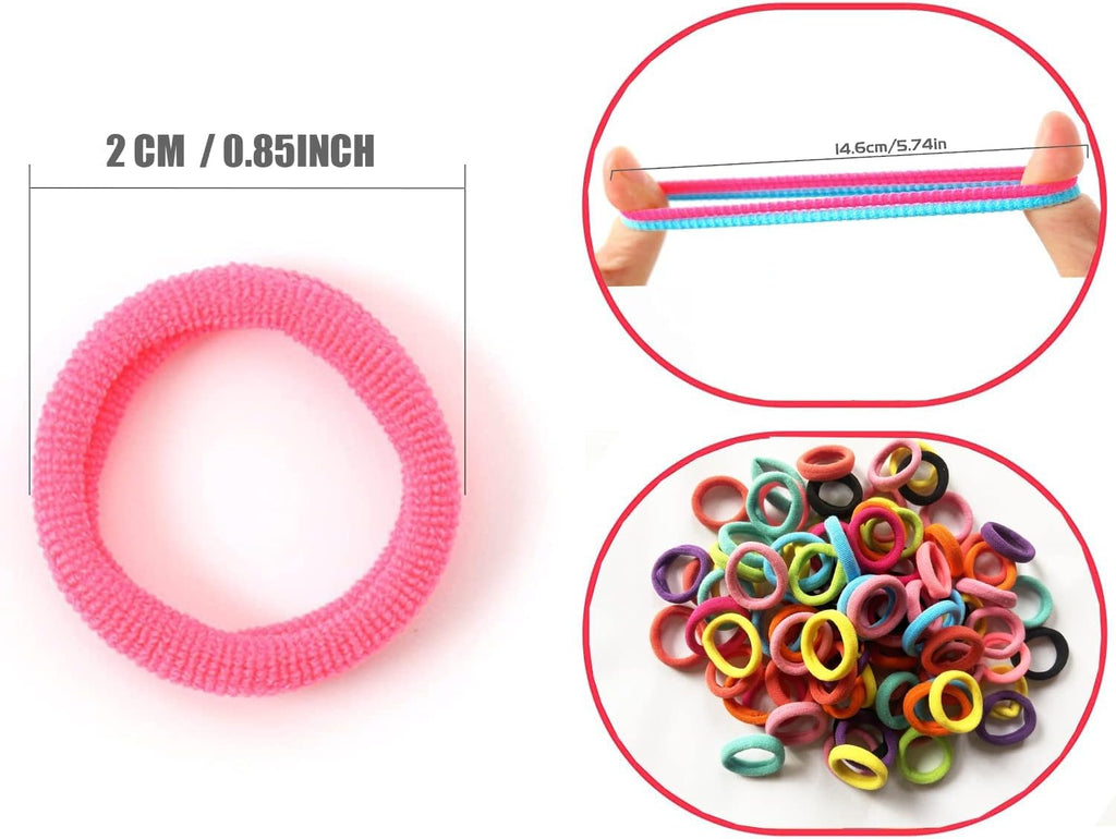 Set of 100 small baby hair ties by 7AGAT, elastic rubber ponytail holders for girls, perfect for gentle hair styling.
