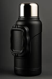 7AGAT 1200ml matte black vacuum insulated stainless steel water bottle with handle, keeps drinks hot 12h and cold 24h.