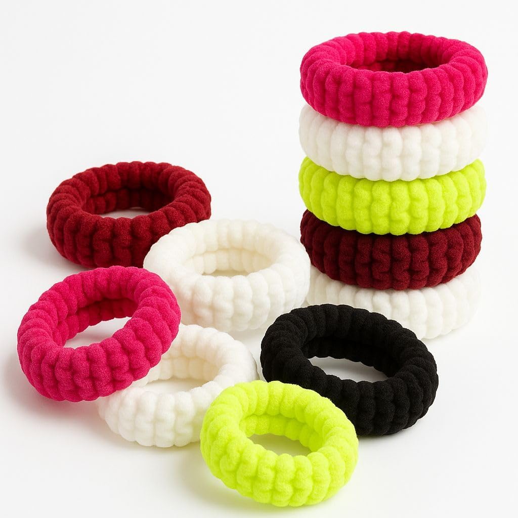 Multi-color braided hair ties for women and girls, thick elastic scrunchies with strong hold, gentle on hair, pack of 12 by 7AGAT.