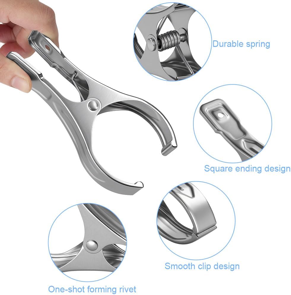 Set of 7AGAT heavy-duty stainless steel clothespins with rustproof silver finish, ideal for laundry and securing fabrics.