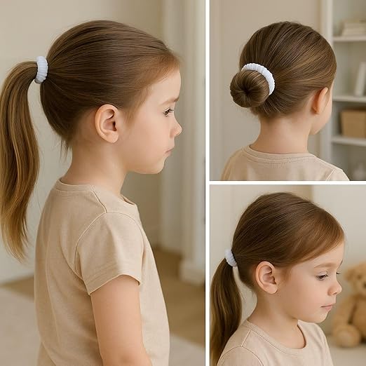 White soft elastic ponytail holders by 7AGAT Shopping, no-crease hair ties in a pack of 24, ideal for gentle, secure hairstyles.