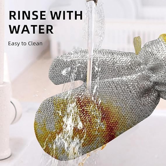 7AGAT Shopping waterproof wire dishwashing gloves with steel fiber, heat and oil-resistant kitchen cleaning mitts in a pair