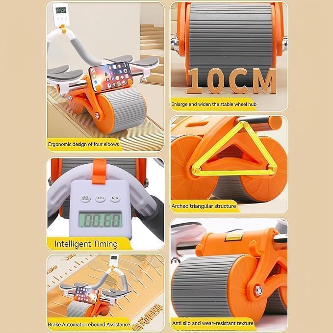 Mini stepper exercise machine with resistance bands, LCD monitor displaying calories, steps, and time for home cardio workouts.