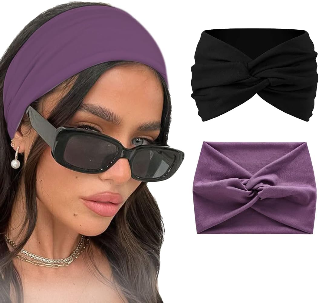 Two 7AGAT knitted cotton headbands with cute knot designs, perfect as turban headwraps for women and girls.