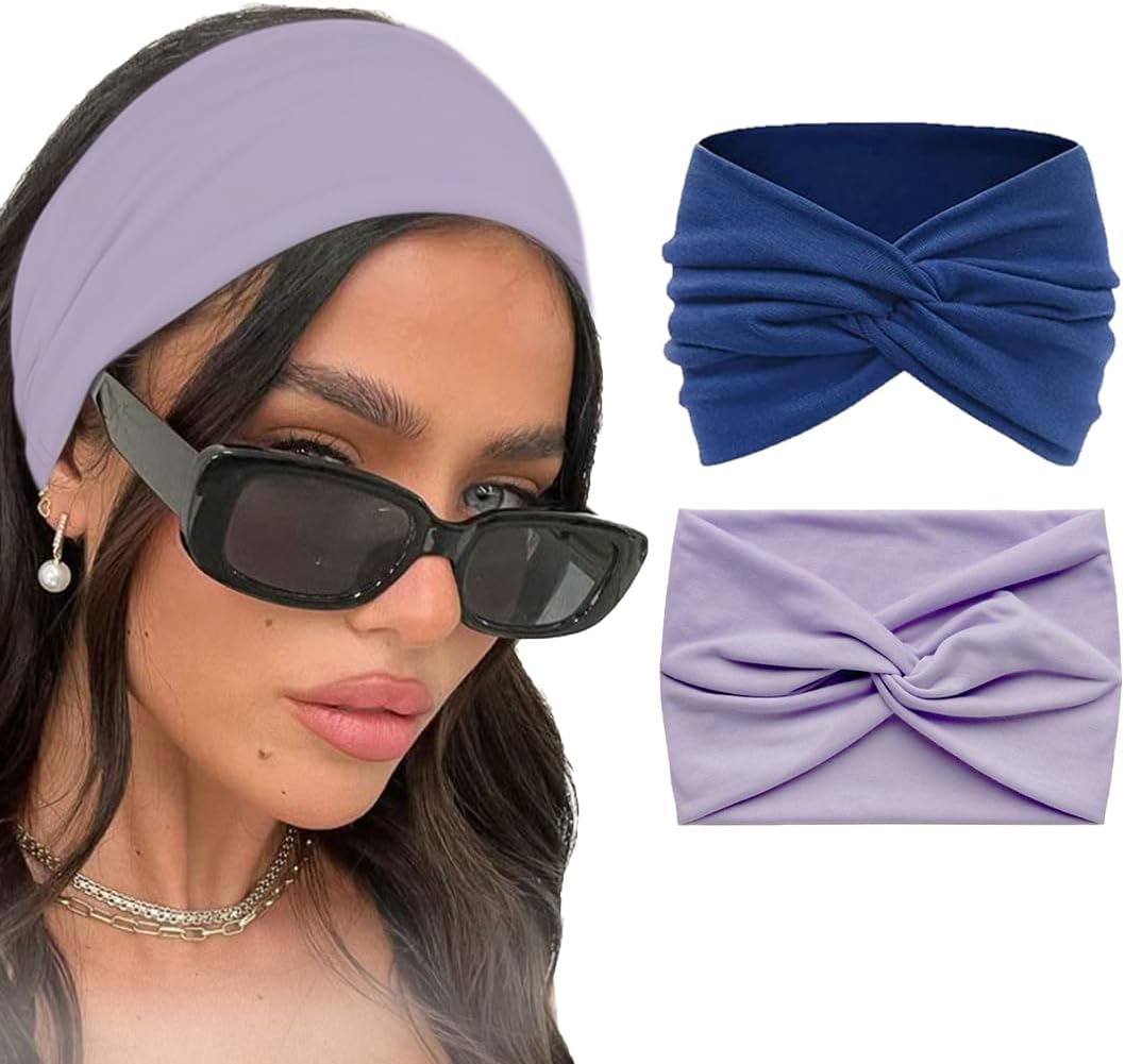 Two knitted cotton headbands with cute knots, 7AGAT brand, perfect for women and girls as stylish turban headwrap accessories.