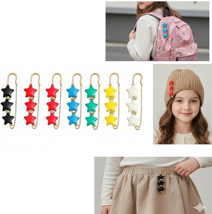 Decorative 7AGAT hijab pin with beaded design and crystal accents, stylish multi-purpose safety pin for accessories.