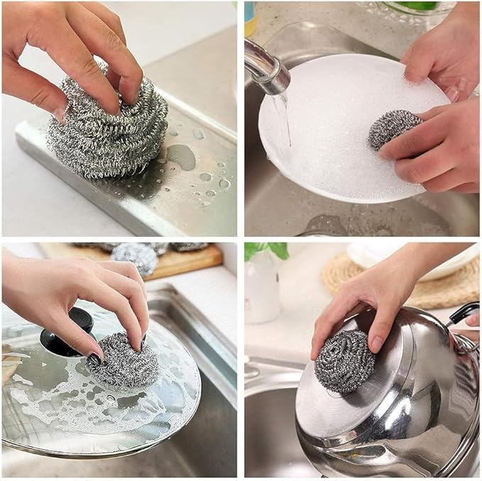 Set of 20 silver stainless steel scrubbers for pots, pans, and BBQ grills, heavy-duty, rust-resistant scouring pads by 7AGAT