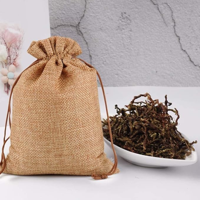 10 pcs burlap gift bags with drawstrings, Hessian jute linen jewelry pouches for wedding favors, party, and DIY crafts.