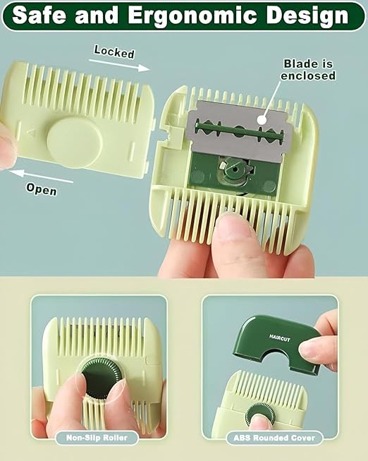 Dual-sided 7AGAT 2-in-1 hair cutting comb with stainless steel blades, portable styling tool for men, women, and kids.