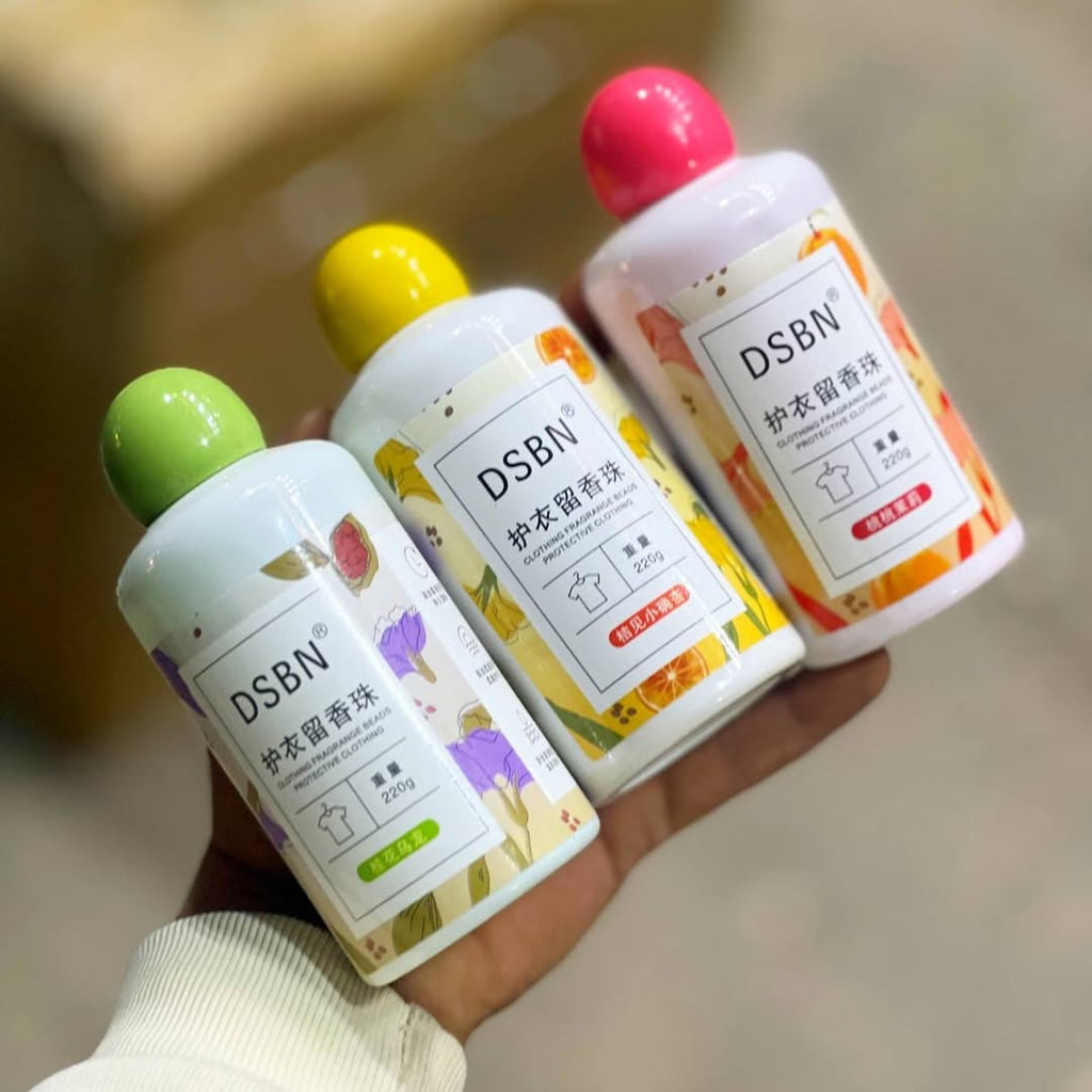 7AGAT laundry scent booster beads in a 220g package, long-lasting fabric fragrance, with cleaning cloths and multiple scent options.
