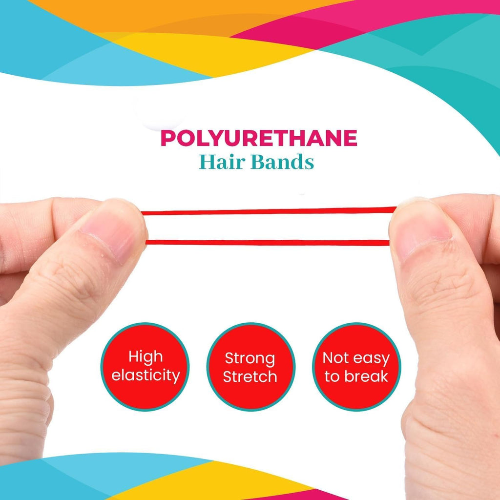 Set of 7AGAT elastic hair bands and ponytail holders in various colors, suitable for women and kids, shown in a pile.