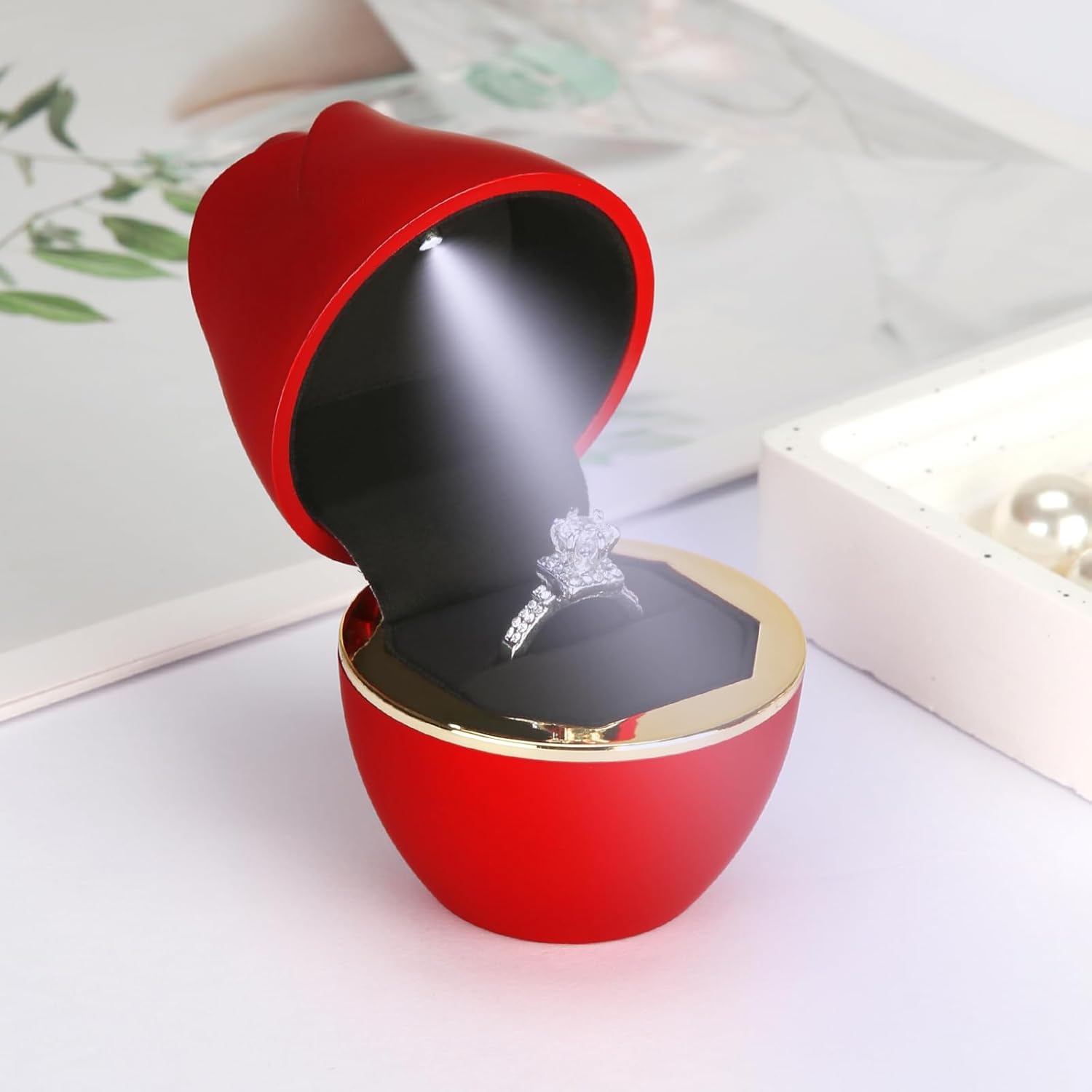 7AGAT Royal Crown Velvet bracelet box with flower shape, gold-tone accents, elegant jewelry gift case, decorative storage for jewelry.