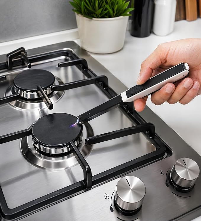 7AGAT long handle gas stove spark lighter with manual piezo igniter, black and white, for stove, oven, and BBQ.