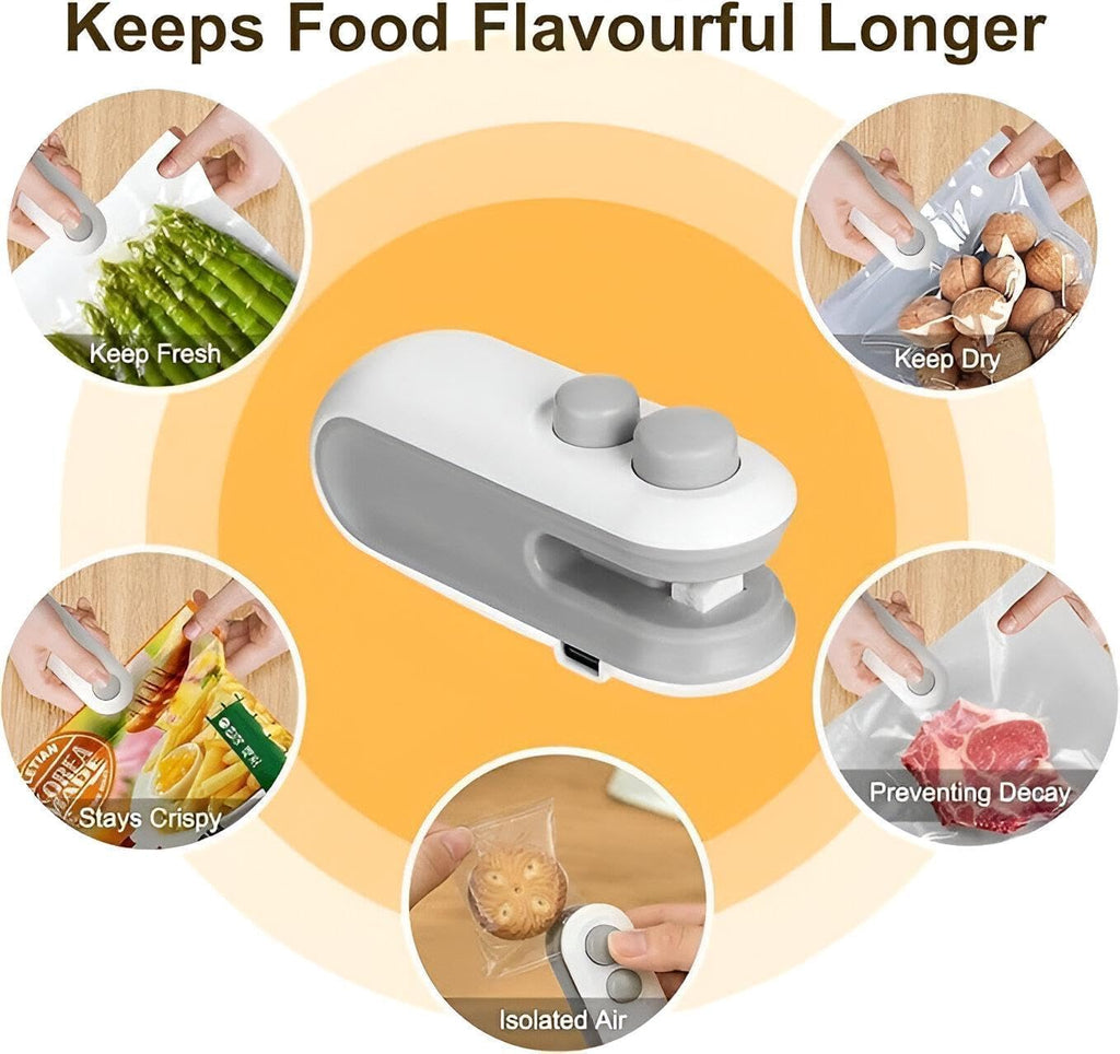 7AGAT 2-in-1 mini heat sealer and cutter with USB recharge, portable food storage sealer, magnetic back, multicolor, 16W power tool