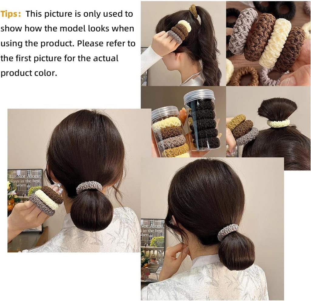 Six soft, thick no-damage hair ties by 7AGAT, seamless ponytail holders ideal for women and girls, elastic hair accessories.
