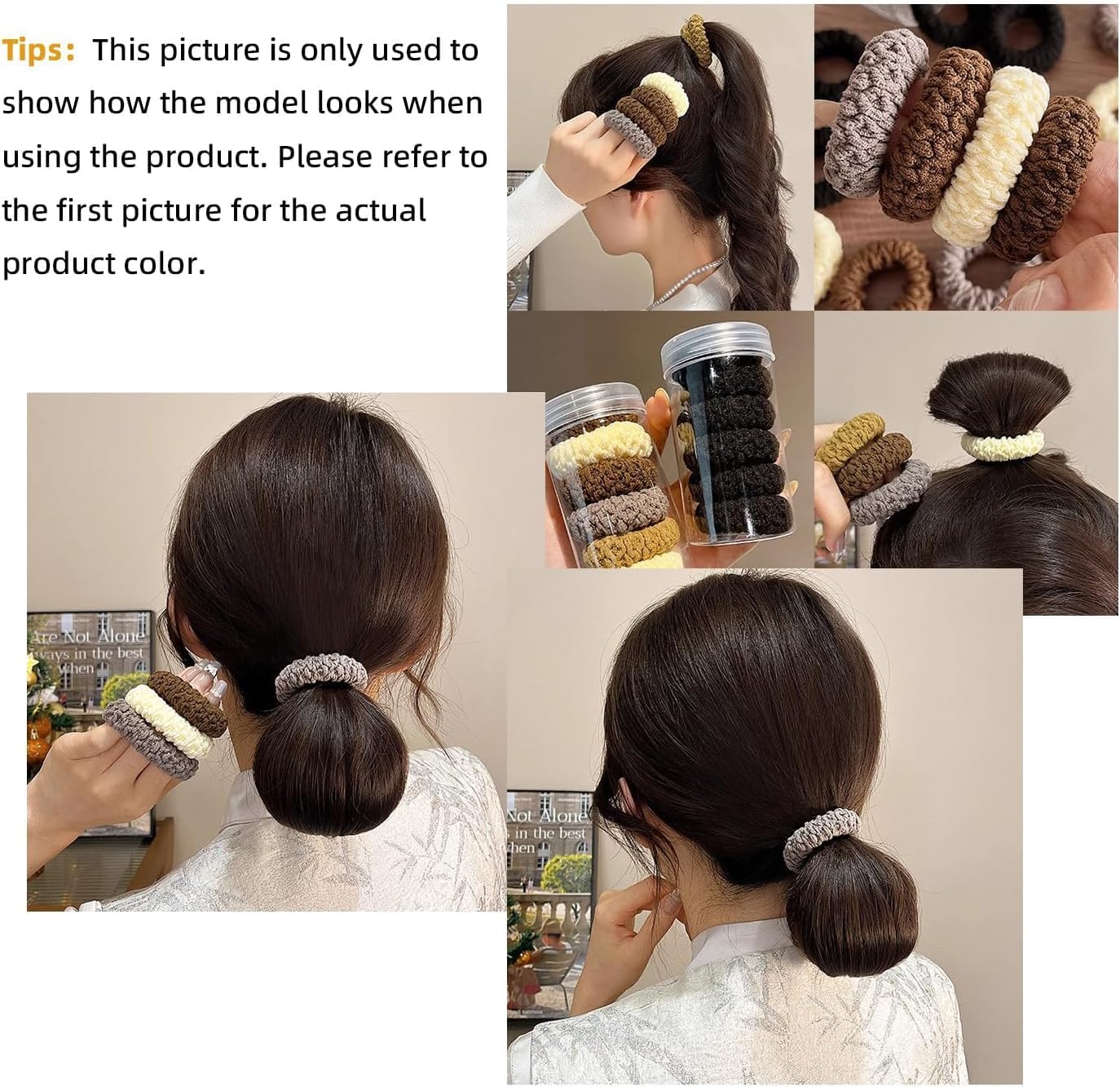 Six soft, thick no-damage hair ties by 7AGAT, seamless ponytail holders ideal for women and girls, elastic hair accessories.