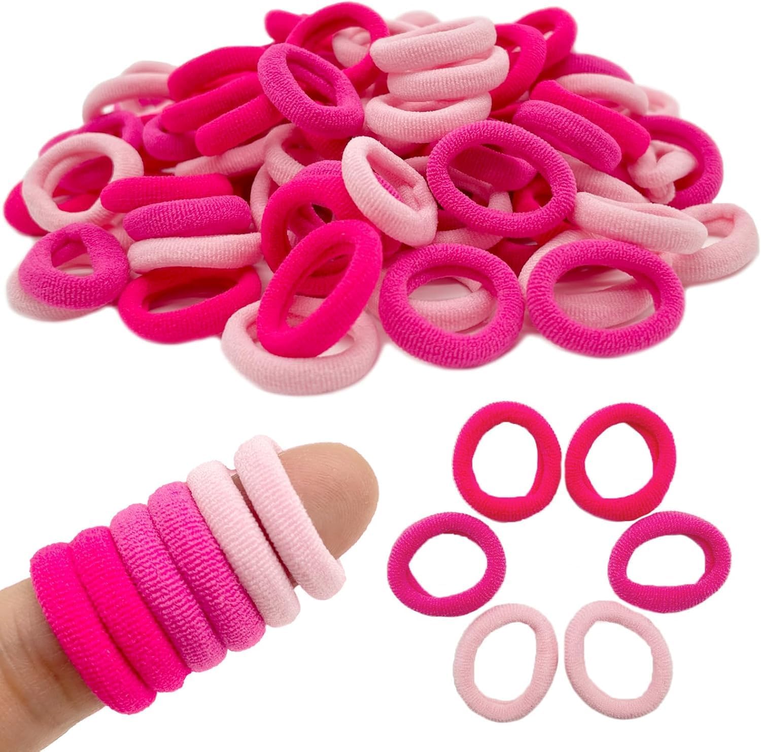Set of 100 small elastic baby hair ties and ponytail holders by 7AGAT, suitable for girls' hairstyles and ponytails.