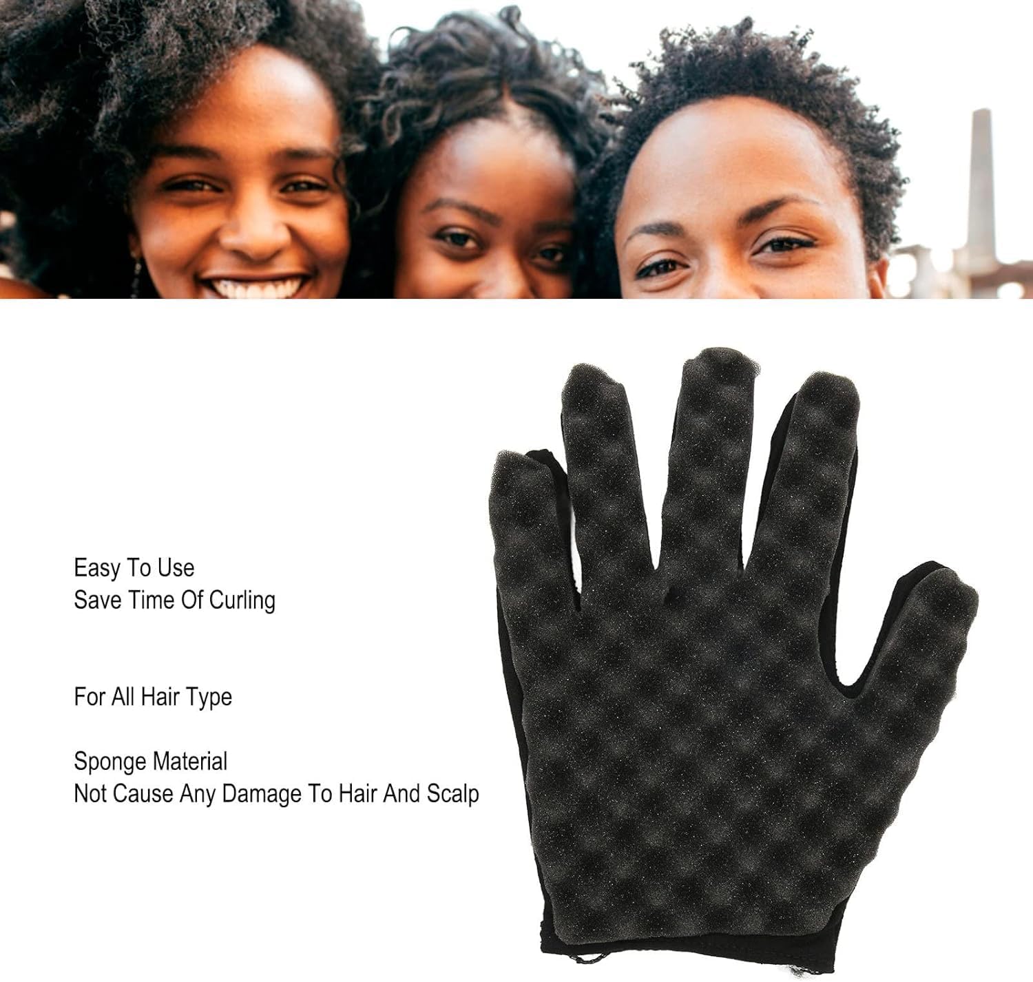 Black Wave Sponge Hair Glove by 7AGAT, a curl defining tool for textured and curly hair styling.