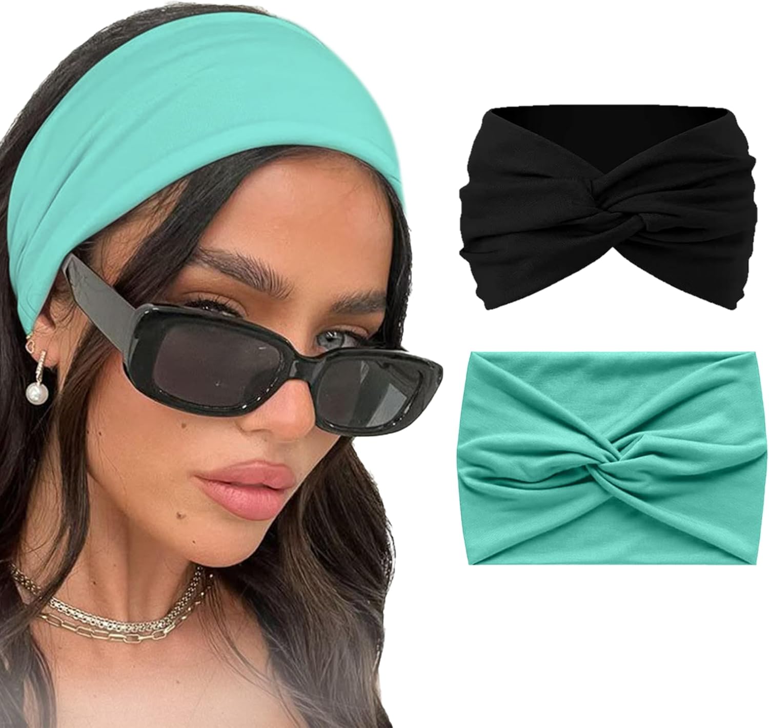 Two 7AGAT knitted cotton headbands with cute knot design, soft turban style for women and girls, hair accessory, 95% cotton.