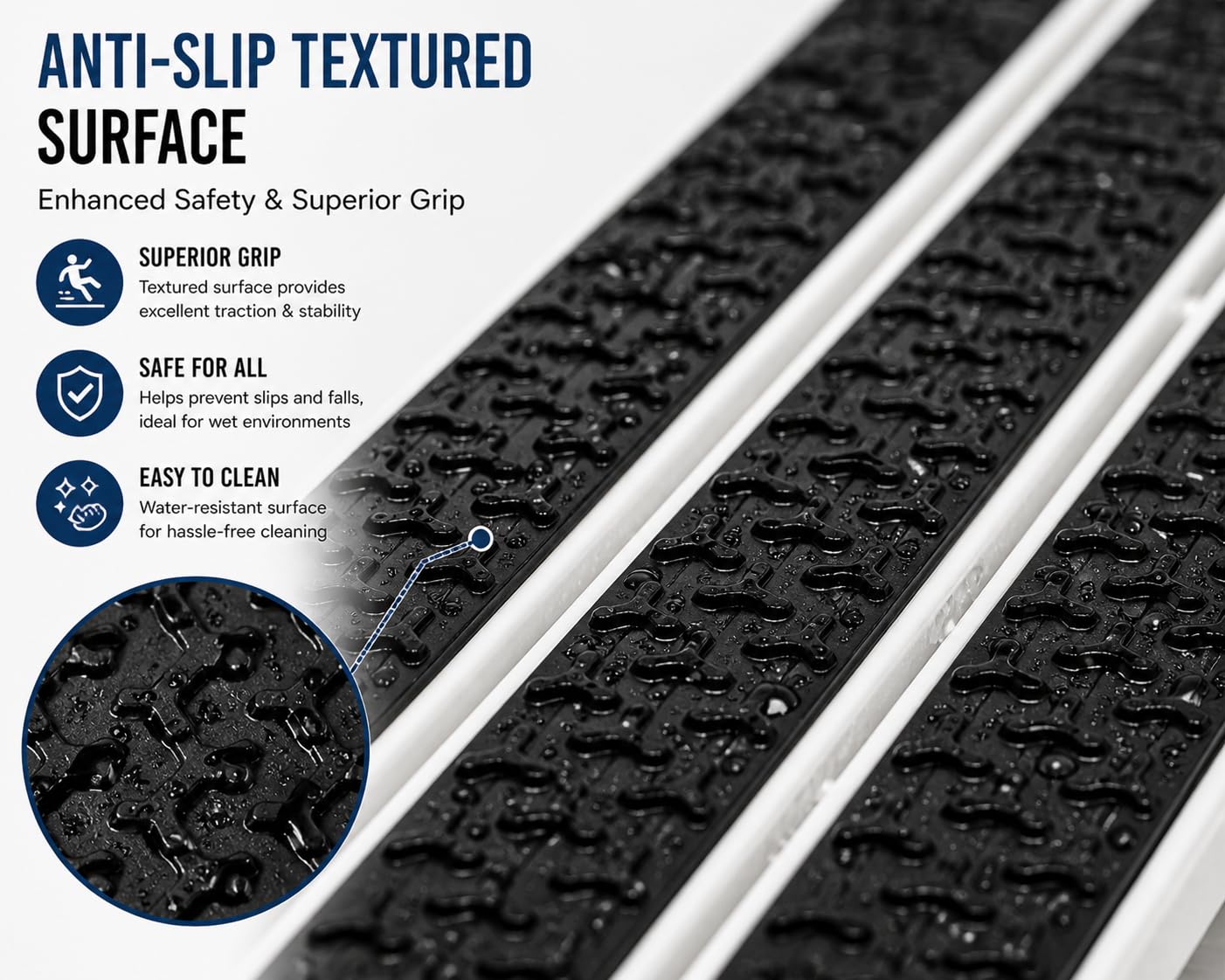 Premium PVC Plastic Anti-Slip Bath Mat, 70x38 cm, Non-Toxic, Quick-Drying, Suction Cups, Shower and Tub Safety (Black)