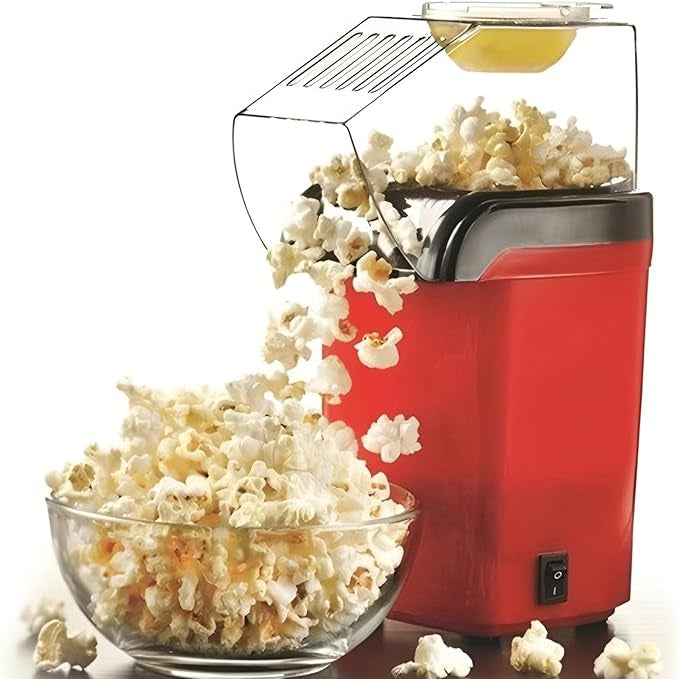 7AGAT hot air popcorn popper machine showing a white and black appliance with popcorn ready to serve at home.