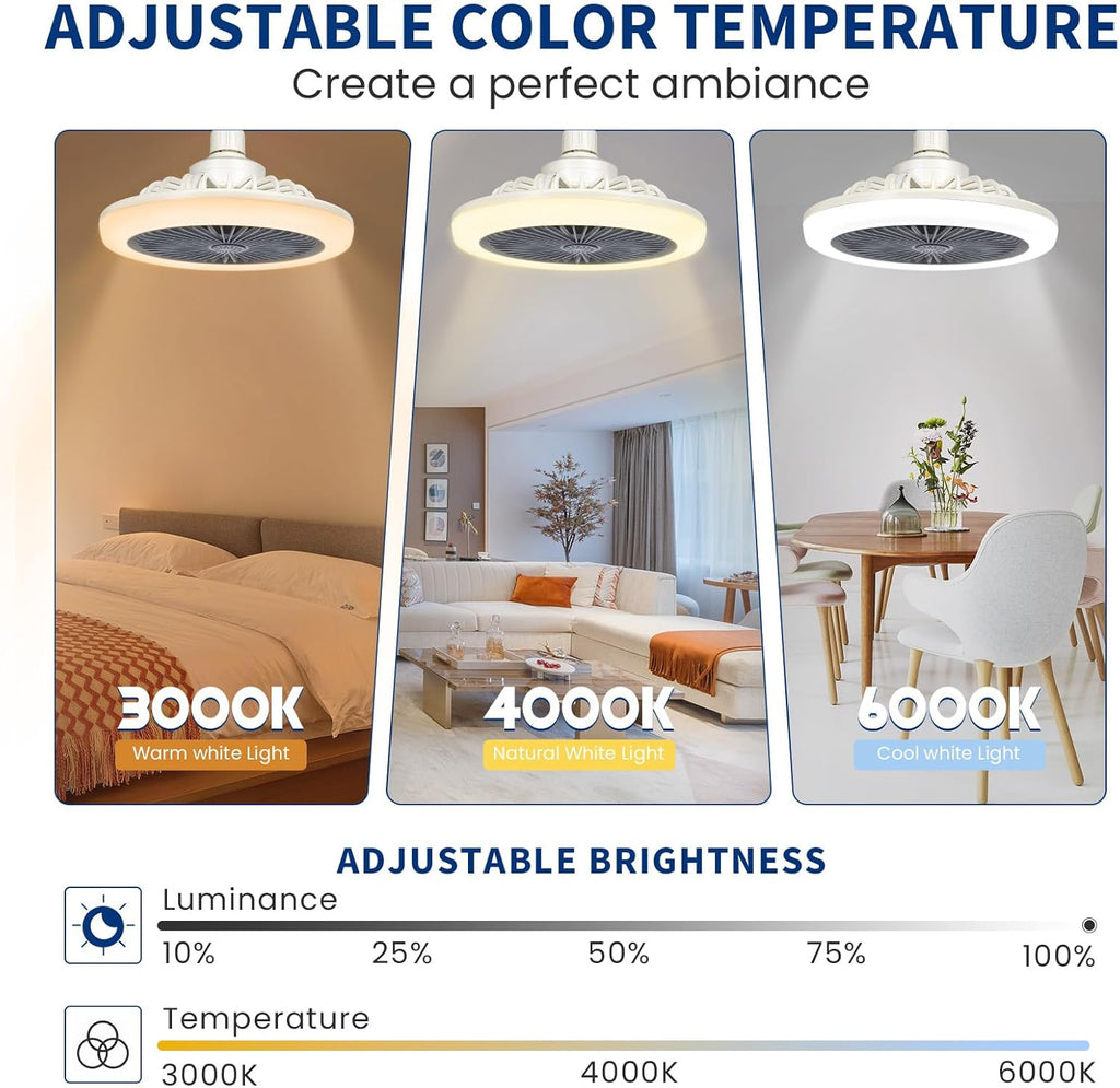 Enclosed Ceiling Fan with LED Light, E26 Base, Remote Control, 25 cm