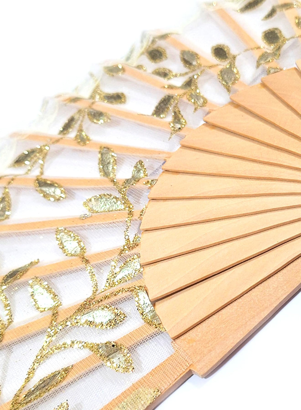 Elegant bamboo and silk handheld fan by 7AGAT, featuring intricate folding design perfect for weddings, dancing, and parties.