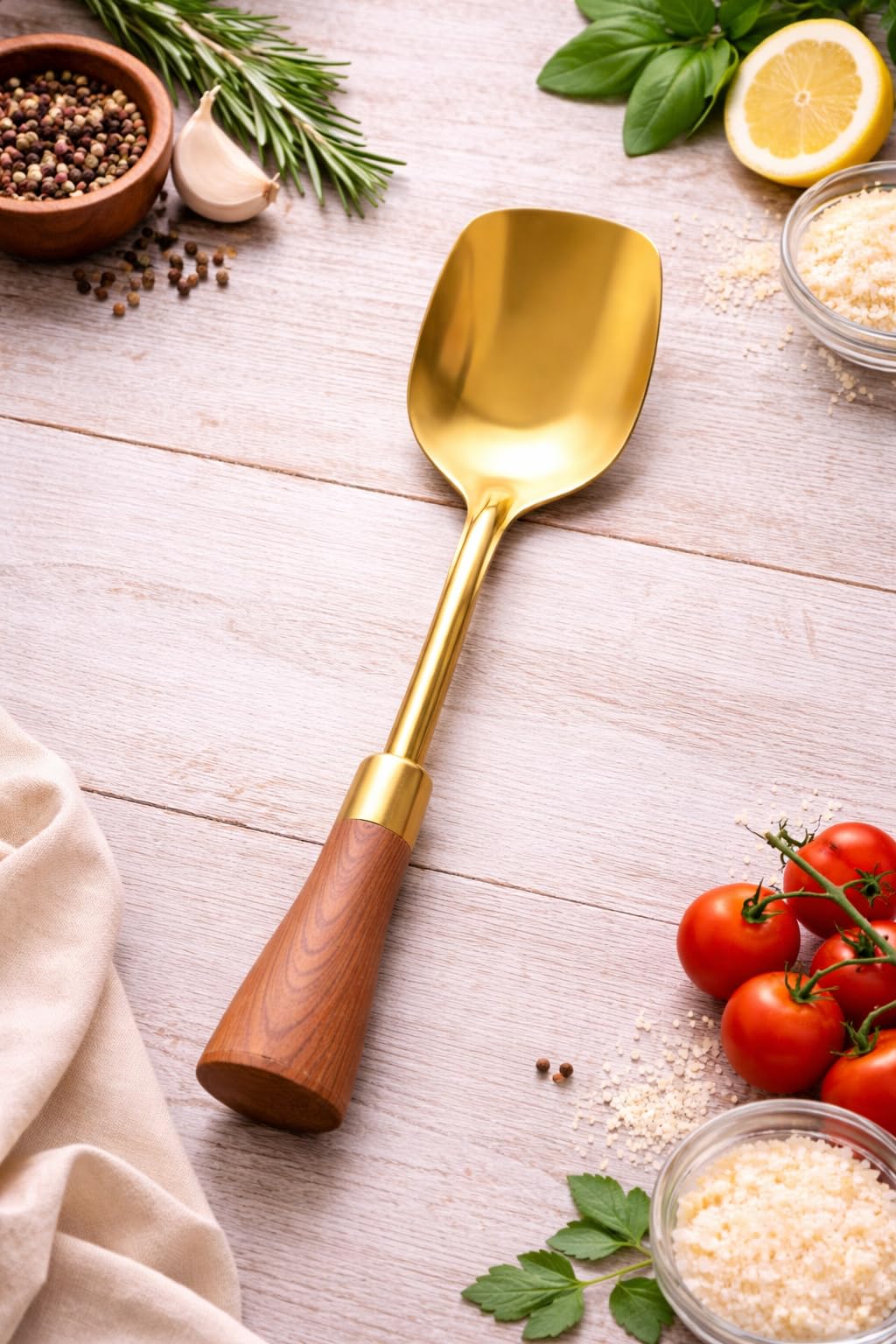 7AGAT stainless steel kitchen utensil with ergonomic handle, heat resistant, dishwasher safe for frying, serving, and cooking.